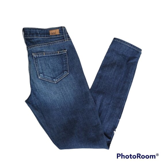 Paige Vertugo Ultra Skinny Blue Denim Distressed Jeans Made in USA - Size 26 - Picture 1 of 12